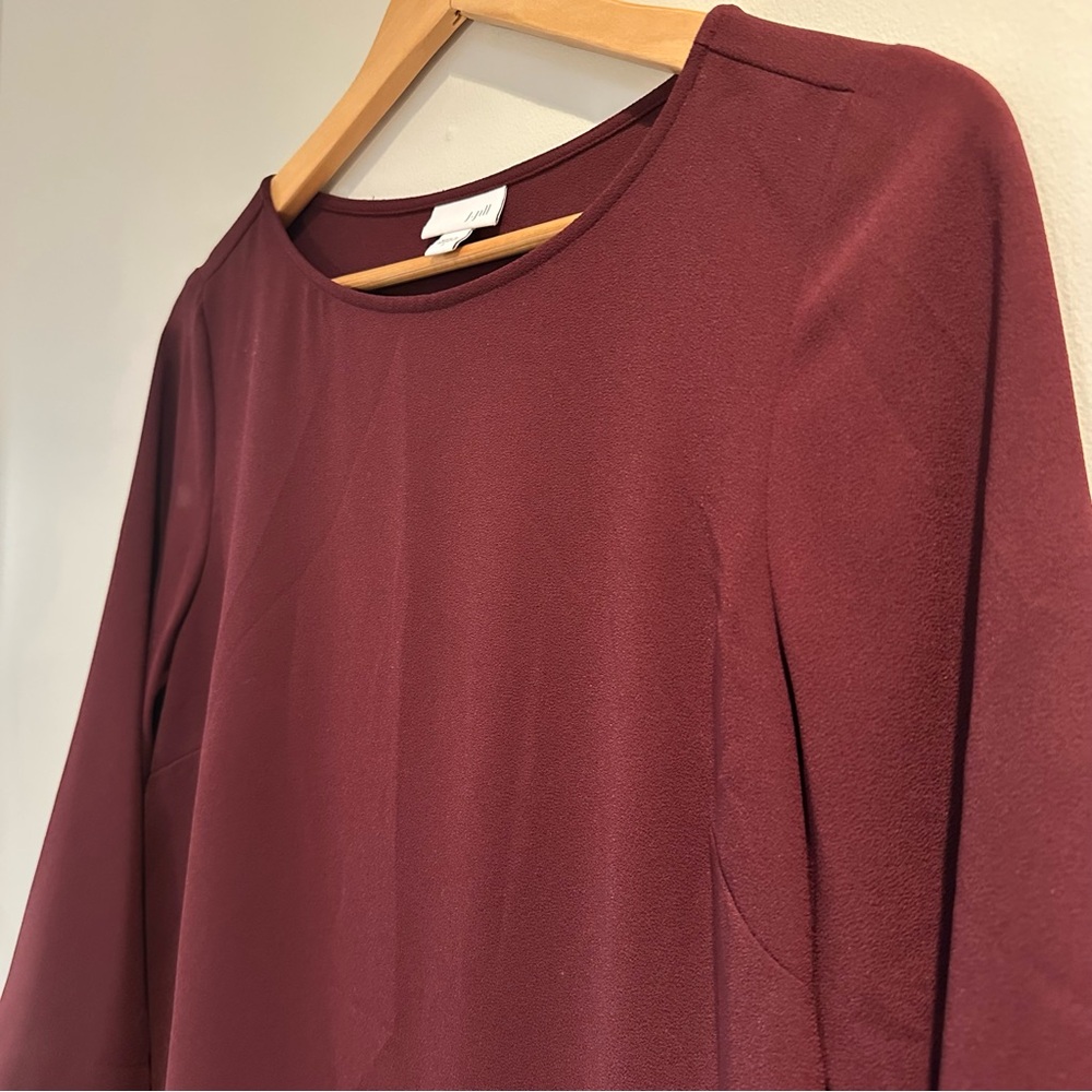 J. Jill 3/4‑Sleeve Blouse Women’s Small | Burgundy/Wine Pleated‑Hem Tunic Top - Picture 3 of 8